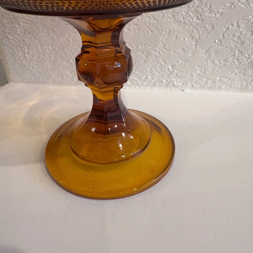 Vintage Tiara Amber Pedestal Footed Large Candy Dish Indian Glass‎